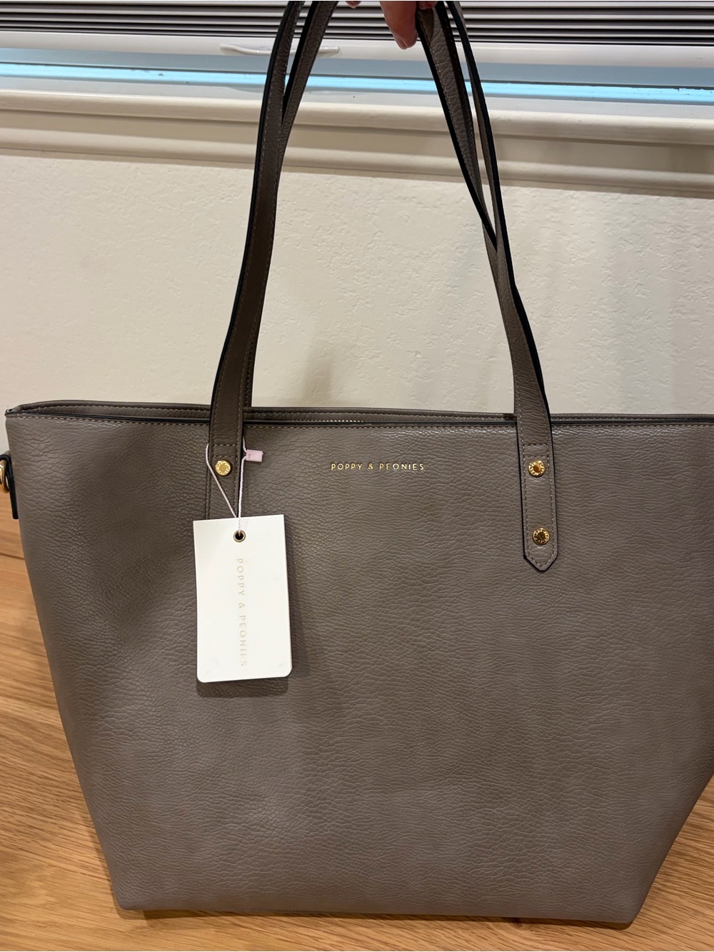 Poppy & Peonies Taupe Tote with Gold Hardware